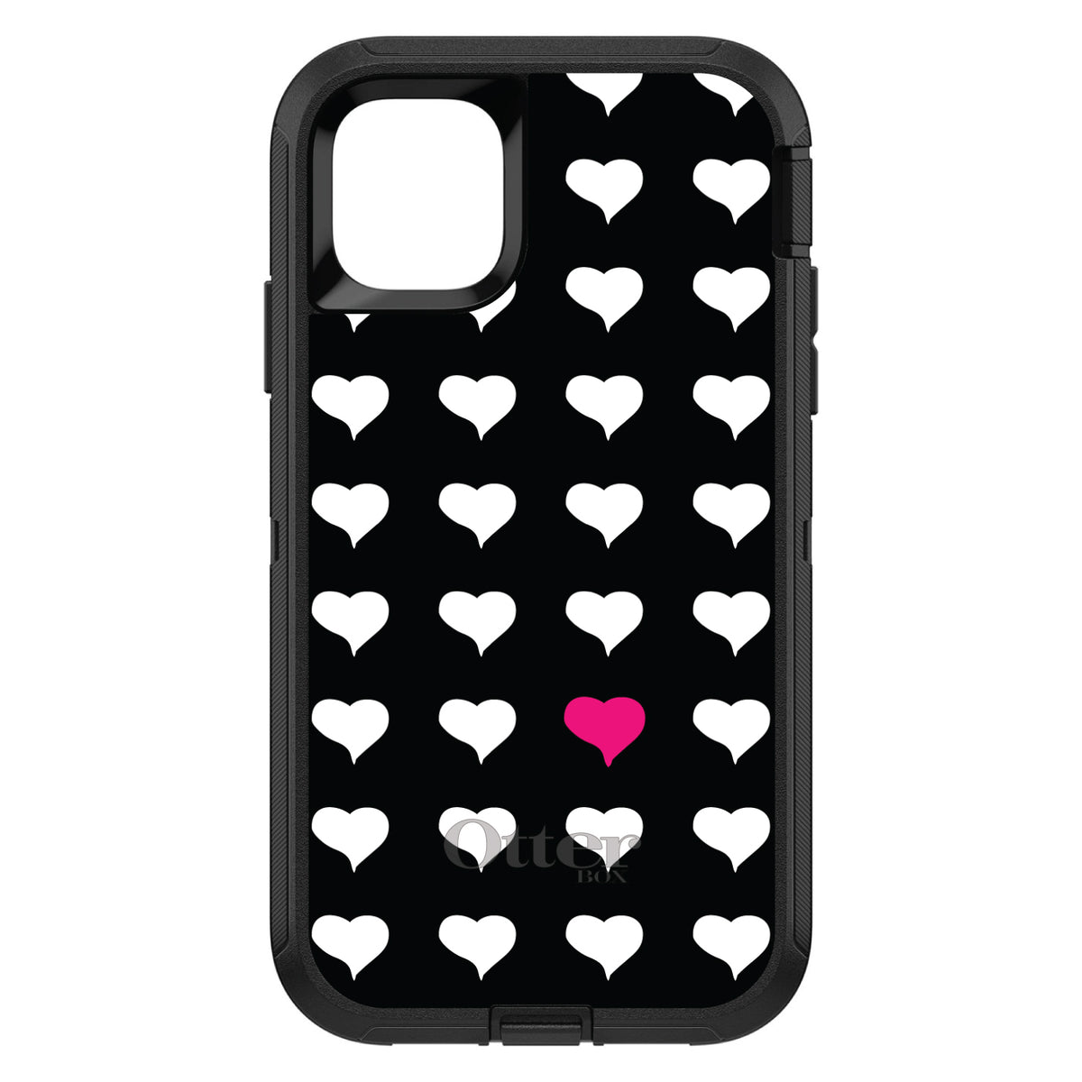 Pink White Black Repeating Hearts OtterBox Defender Case for iPhone & Galaxy, view 2