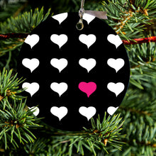 Pink White Black Repeating Hearts Ceramic Ornament