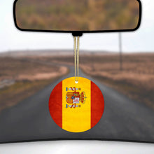 DistinctInk® Hanging Ceramic Christmas Tree Ornament with Gold String - Great Gift / Present - 2 3/4 inch Diameter - Spain Old Weathered Spanish Flag Red Yellow