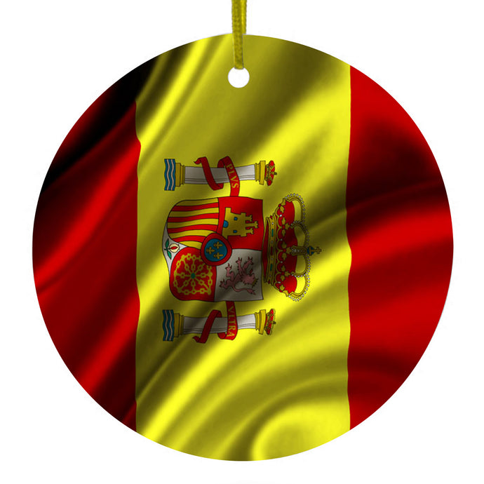 Spain Waving Spanish Flag Red Yellow Ceramic Ornament