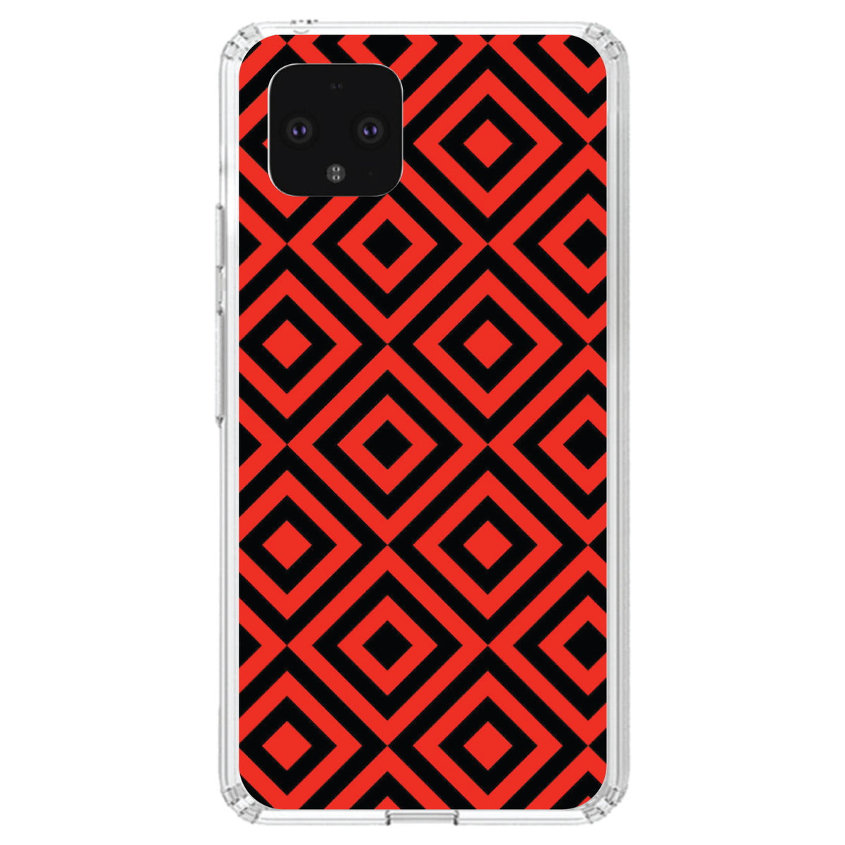 Black Red Diamond Pattern Geometric Clear Shockproof iPhone Case, view 23