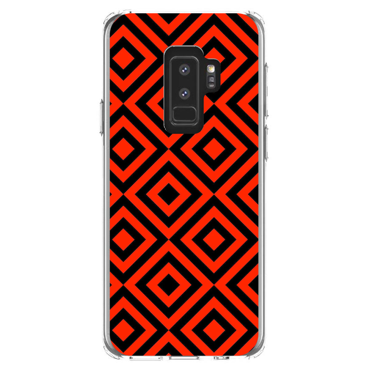 Black Red Diamond Pattern Geometric Clear Shockproof iPhone Case, view 20