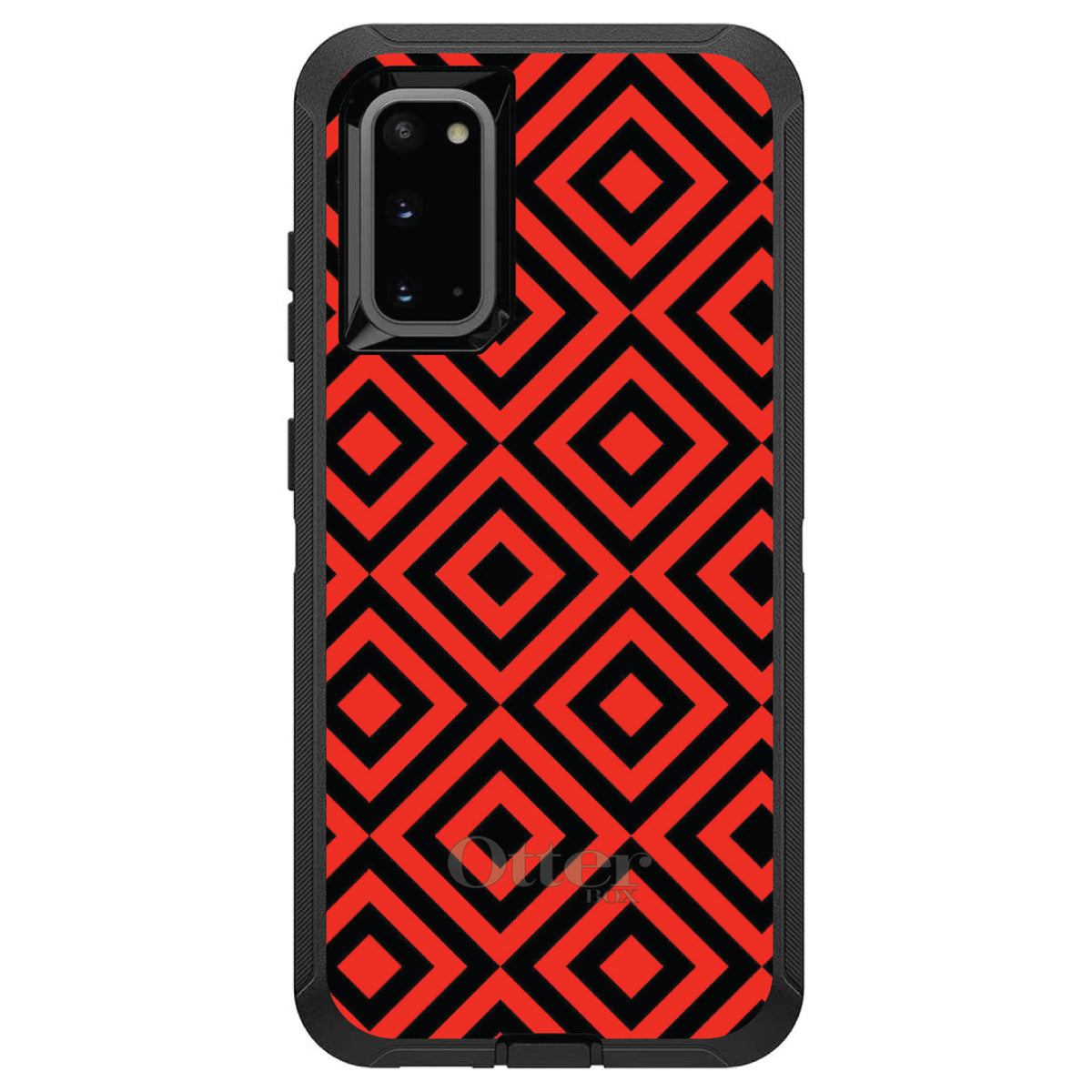 Black Red Diamond Pattern Geometric OtterBox Defender Case for iPhone & Galaxy, view 5