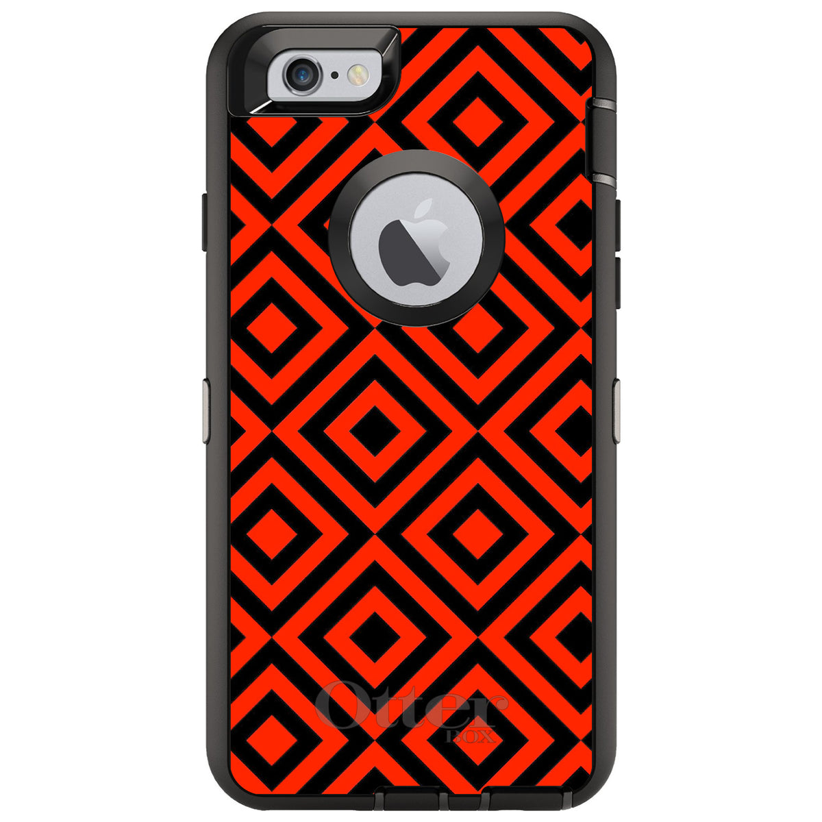 Black Red Diamond Pattern Geometric OtterBox Defender Case for iPhone & Galaxy, view 4
