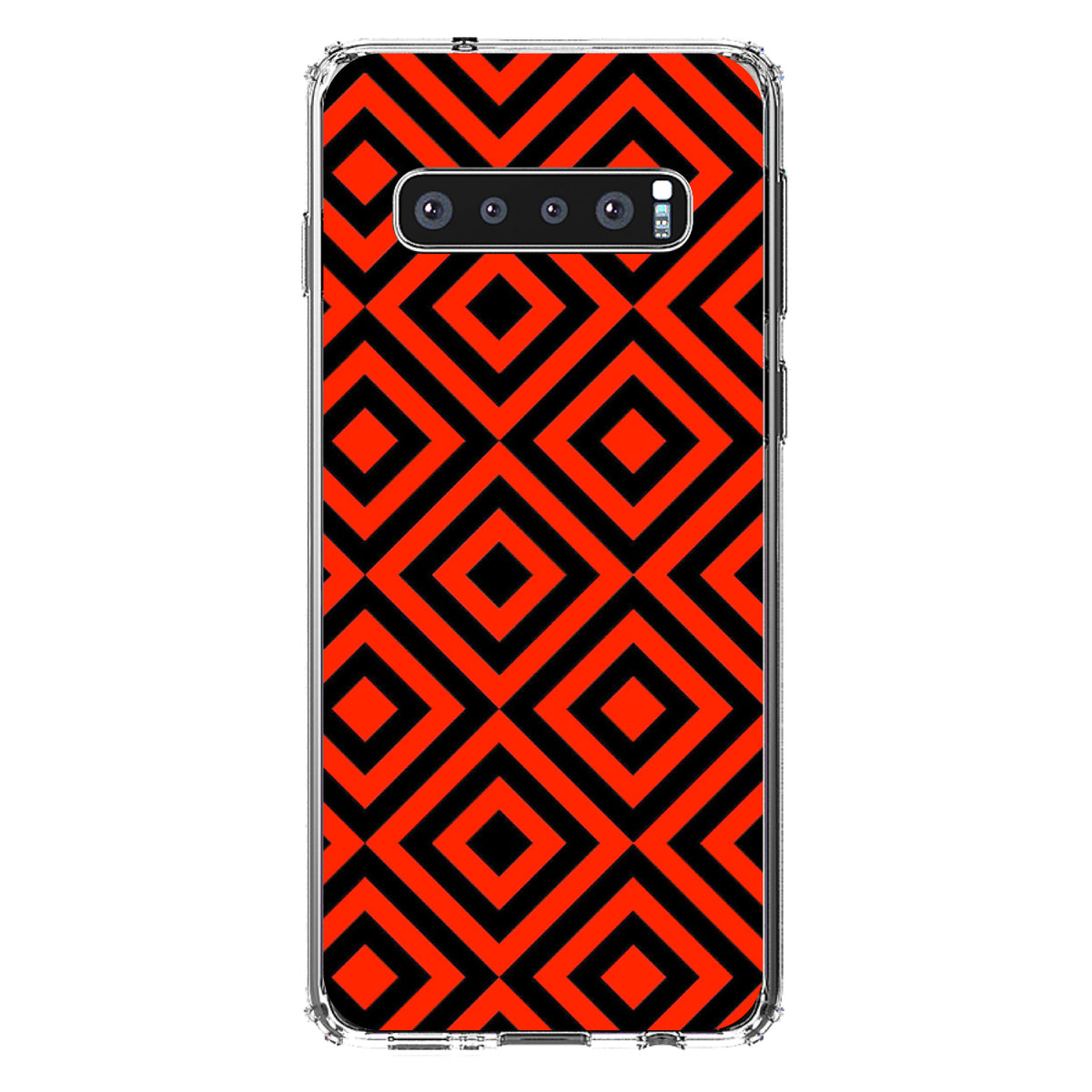 Black Red Diamond Pattern Geometric Clear Shockproof iPhone Case, view 16