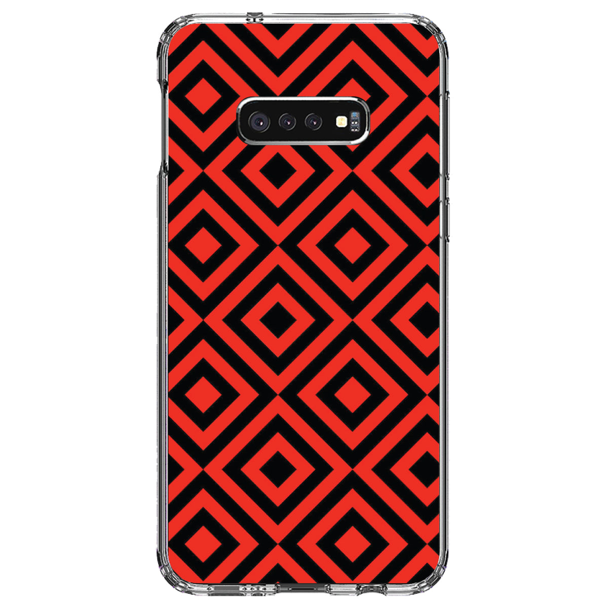 Black Red Diamond Pattern Geometric Clear Shockproof iPhone Case, view 18
