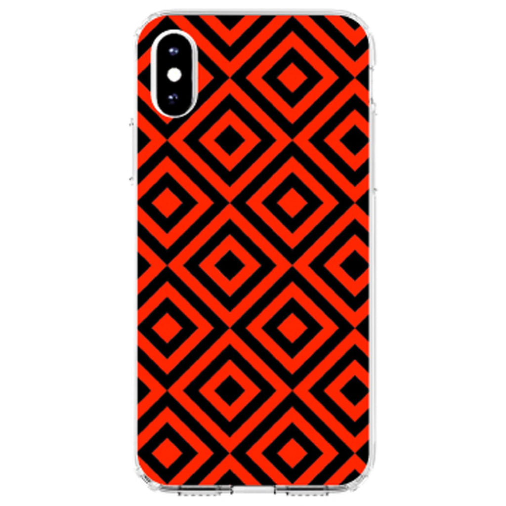 Black Red Diamond Pattern Geometric Clear Shockproof iPhone Case, view 4