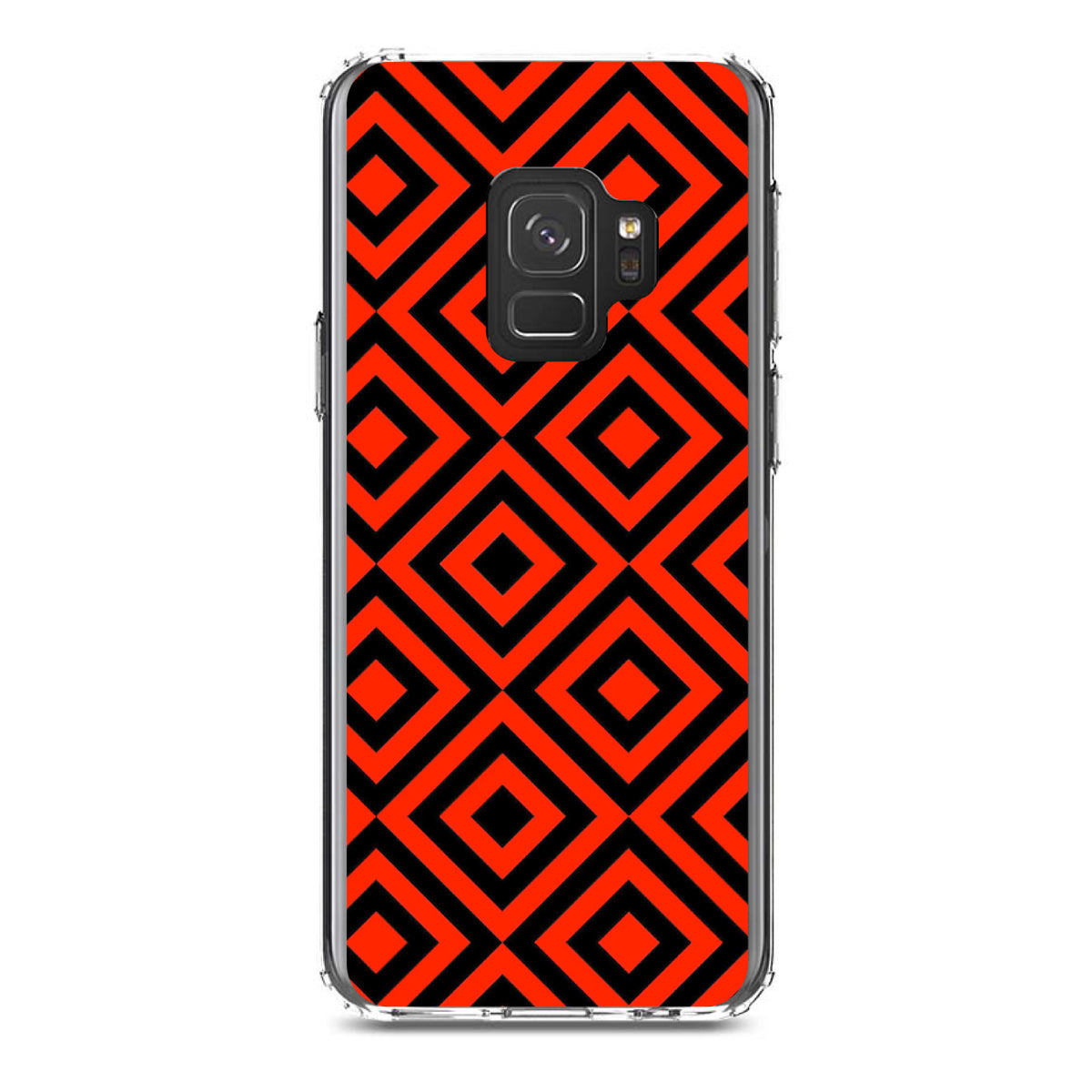 Black Red Diamond Pattern Geometric Clear Shockproof iPhone Case, view 19