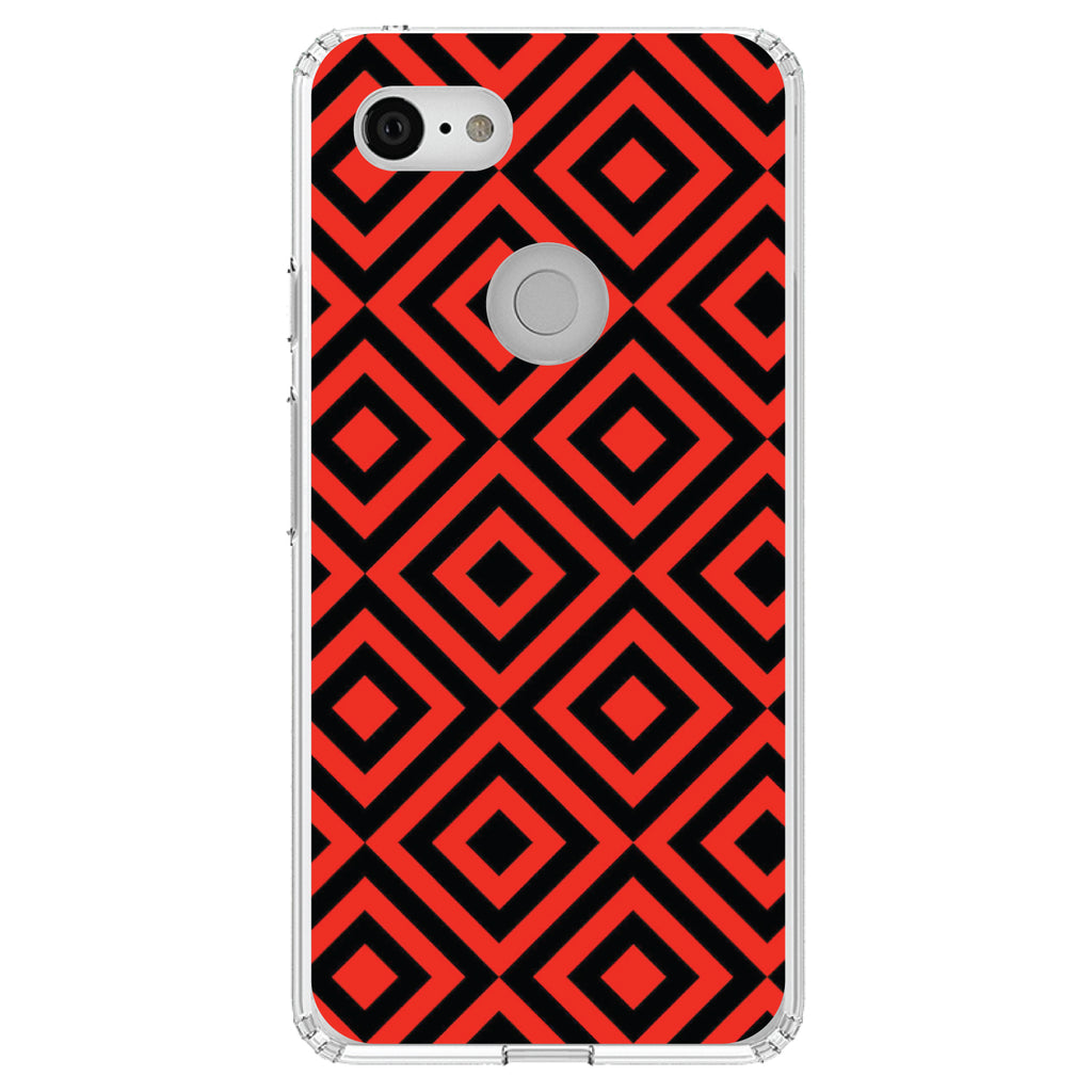 Black Red Diamond Pattern Geometric Clear Shockproof iPhone Case, view 21