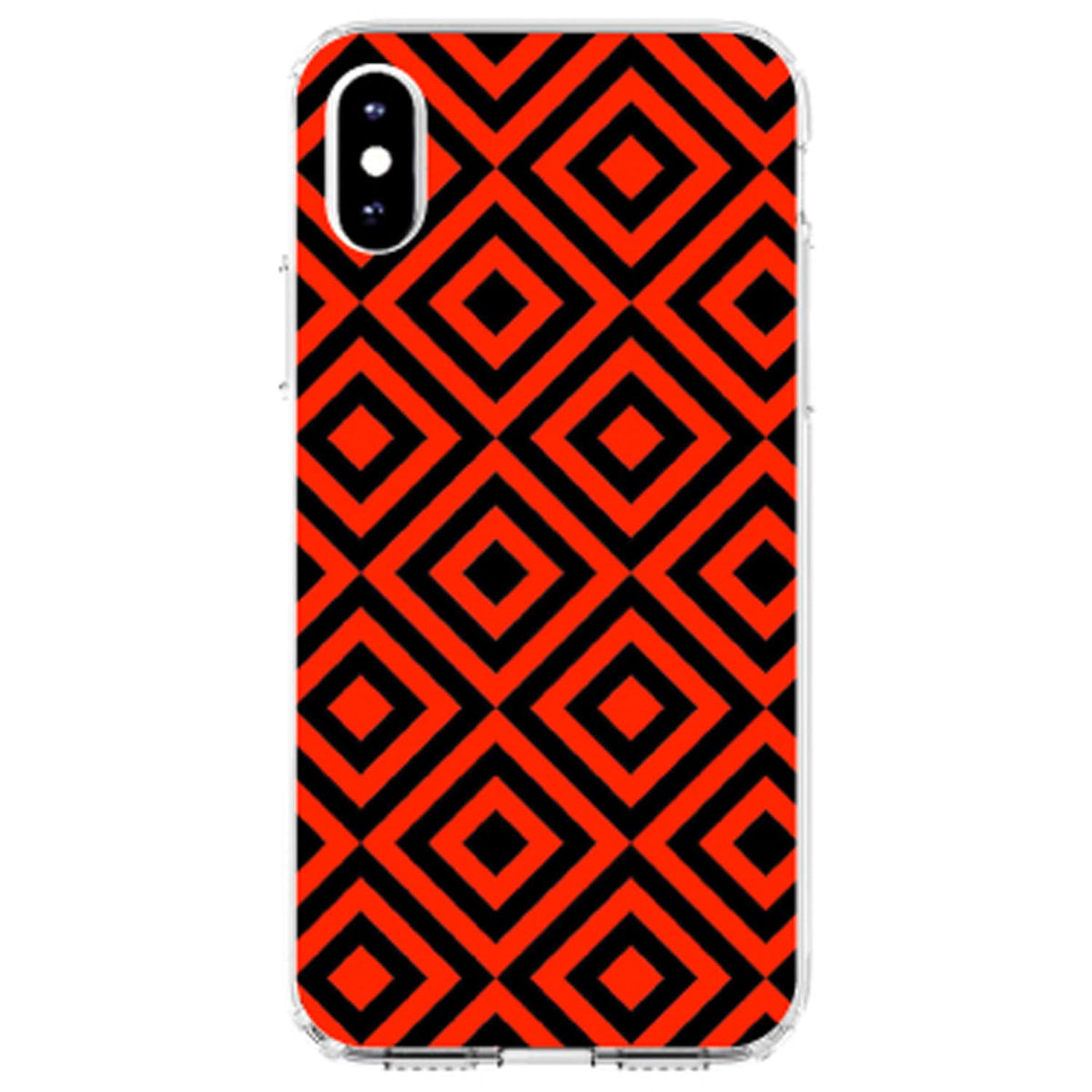 Black Red Diamond Pattern Geometric Clear Shockproof iPhone Case, view 2