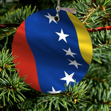 DistinctInk® Hanging Ceramic Christmas Tree Ornament with Gold String - Great Gift / Present - 2 3/4 inch Diameter - Venezuela Waving Flag Red Blue Yellow