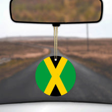 DistinctInk® Hanging Ceramic Christmas Tree Ornament with Gold String - Great Gift / Present - 2 3/4 inch Diameter - Jamaica Flag Black Green Yellow