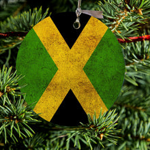DistinctInk® Hanging Ceramic Christmas Tree Ornament with Gold String - Great Gift / Present - 2 3/4 inch Diameter - Jamaica Old Flag Black Green Yellow