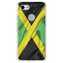 DistinctInk® Clear Shockproof Hybrid Case for Apple iPhone / Samsung Galaxy / Google Pixel - Jamaica Waving Flag Black Green Yellow