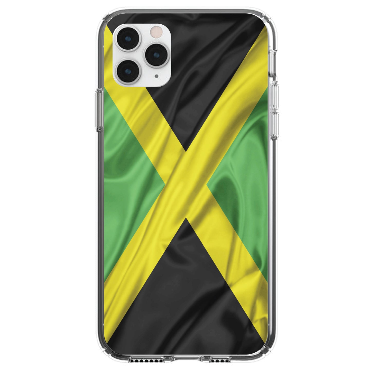 DistinctInk® Clear Shockproof Hybrid Case for Apple iPhone / Samsung Galaxy / Google Pixel - Jamaica Waving Flag Black Green Yellow