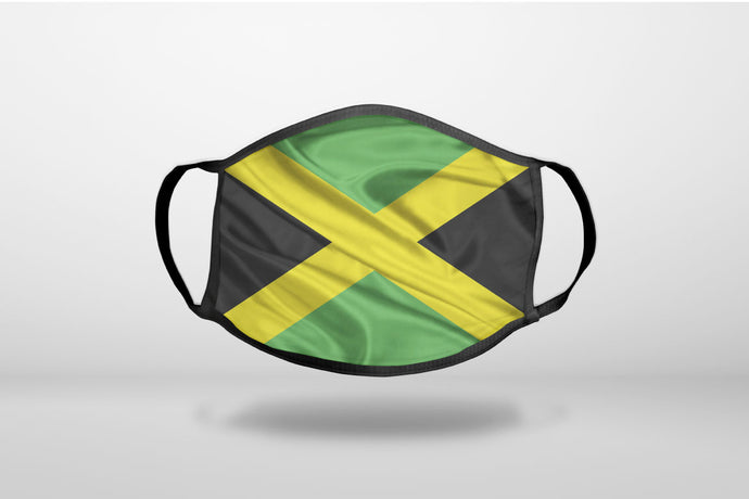 Jamaica Waving Flag Black Green Yellow - 3-Ply Reusable Soft Face Mask Covering, Unisex, Cotton Inner Layer