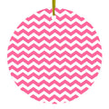 Pink White Chevron Stripes Wave Ceramic Ornament