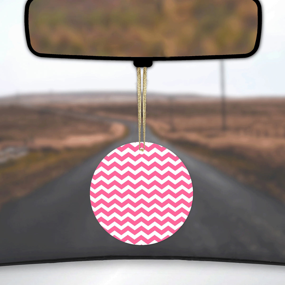 Pink White Chevron Stripes Wave Ceramic Ornament, view 3