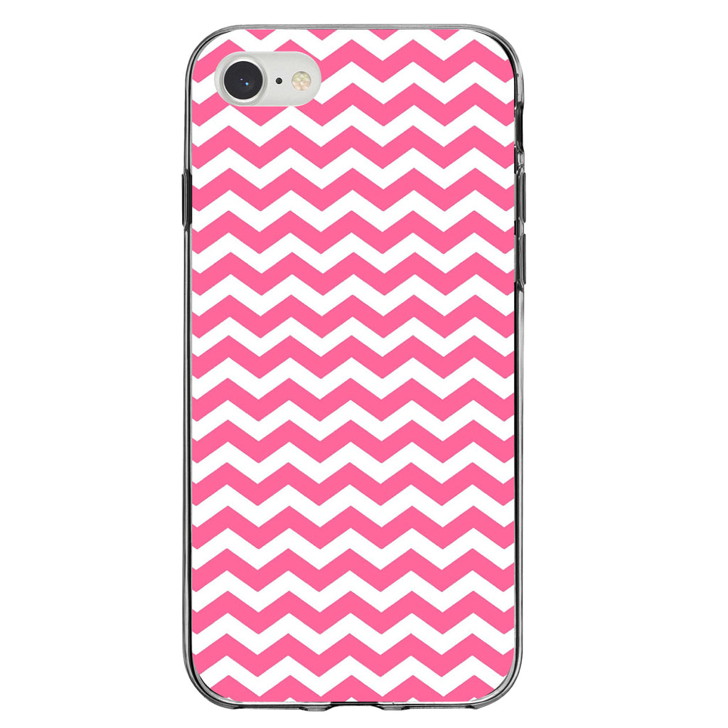 Pink White Chevron Stripes Wave Clear Shockproof iPhone Case, view 5