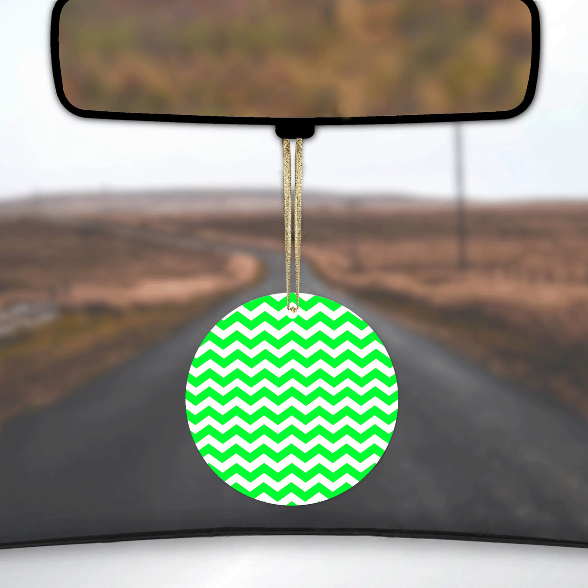 Green White Chevron Stripes Wave Ceramic Ornament, view 3