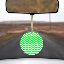 DistinctInk® Hanging Ceramic Christmas Tree Ornament with Gold String - Great Gift / Present - 2 3/4 inch Diameter - Green White Chevron Stripes Wave