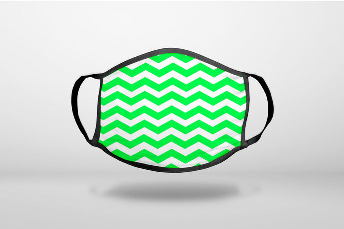 Green White Chevron Stripes Wave - 3-Ply Reusable Soft Face Mask Covering, Unisex, Cotton Inner Layer