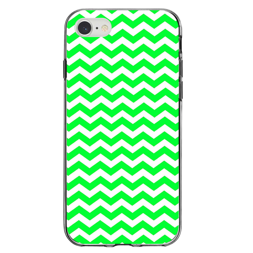 Green White Chevron Stripes Wave Clear Shockproof iPhone Case, view 5