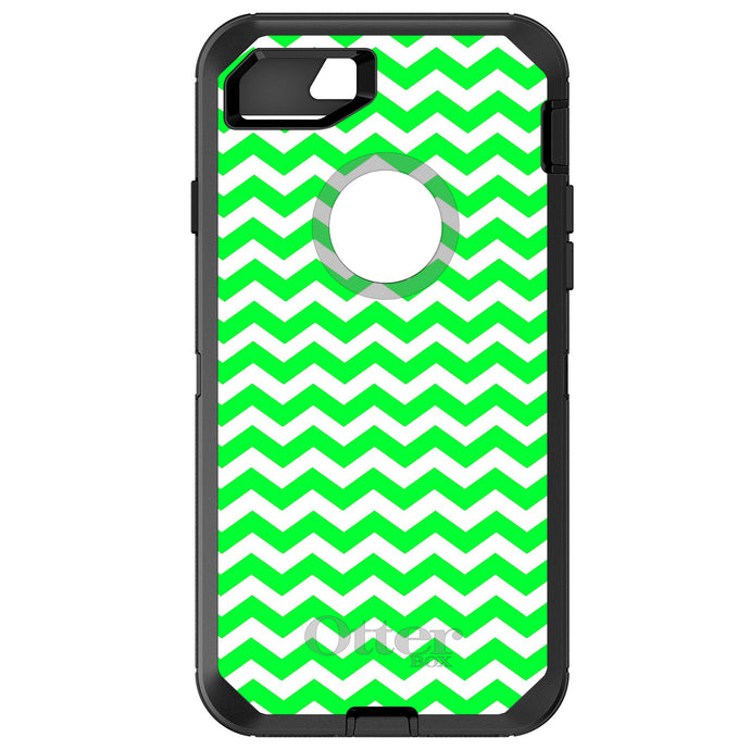 DistinctInk™ OtterBox Defender Series Case for Apple iPhone / Samsung Galaxy / Google Pixel - Green White Chevron Stripes Wave