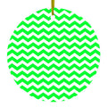 Green White Chevron Stripes Wave Ceramic Ornament