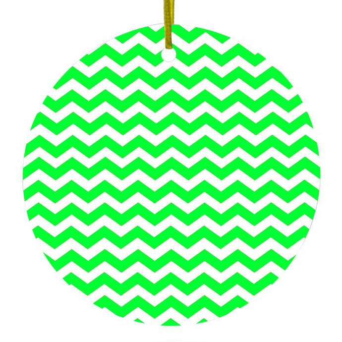 Green White Chevron Stripes Wave Ceramic Ornament