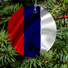 DistinctInk® Hanging Ceramic Christmas Tree Ornament with Gold String - Great Gift / Present - 2 3/4 inch Diameter - Russia Russian Waving Flag Red Yellow