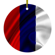 DistinctInk® Hanging Ceramic Christmas Tree Ornament with Gold String - Great Gift / Present - 2 3/4 inch Diameter - Russia Russian Waving Flag Red Yellow