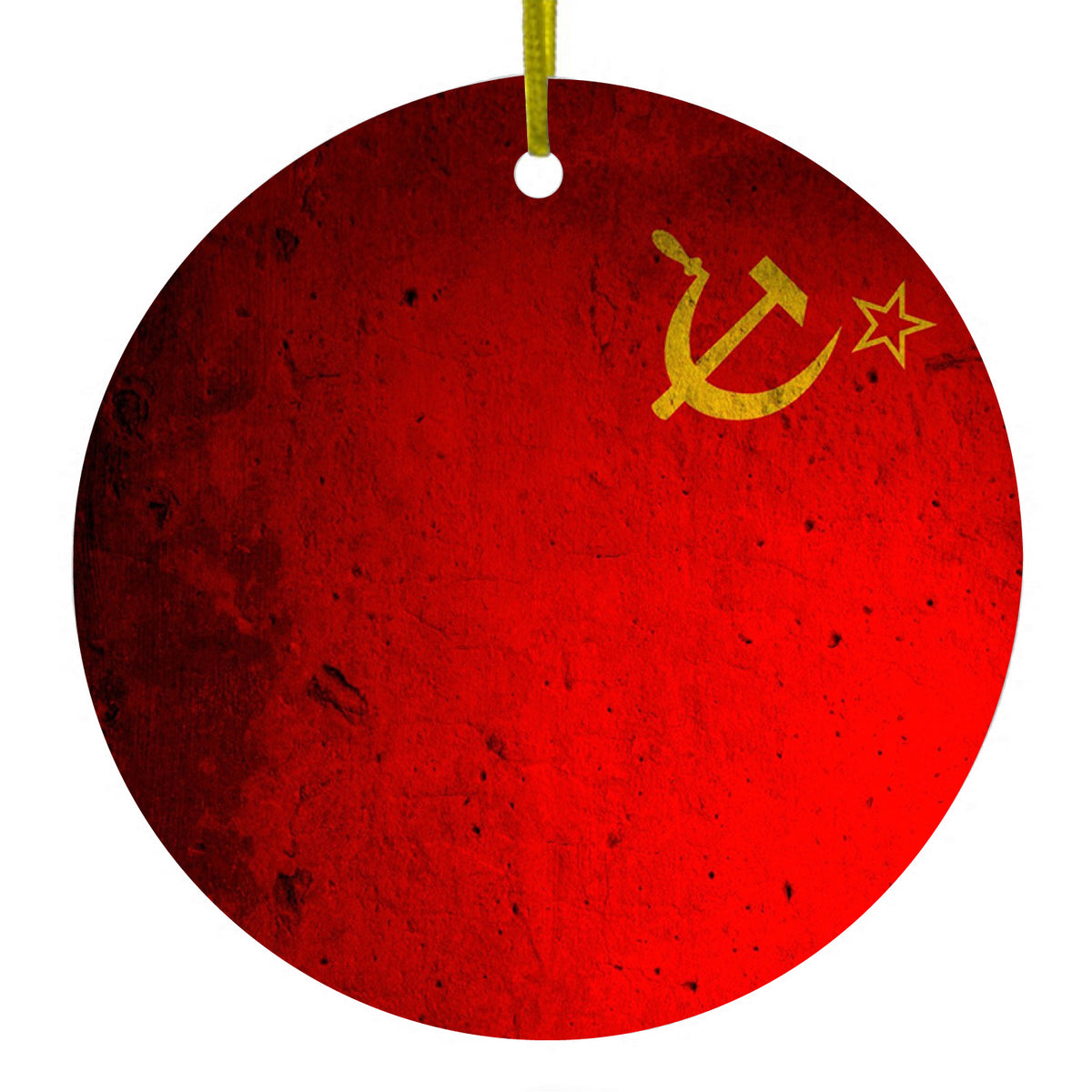 USSR Soviet Flag Old Weathered Red Yellow Ceramic Ornament