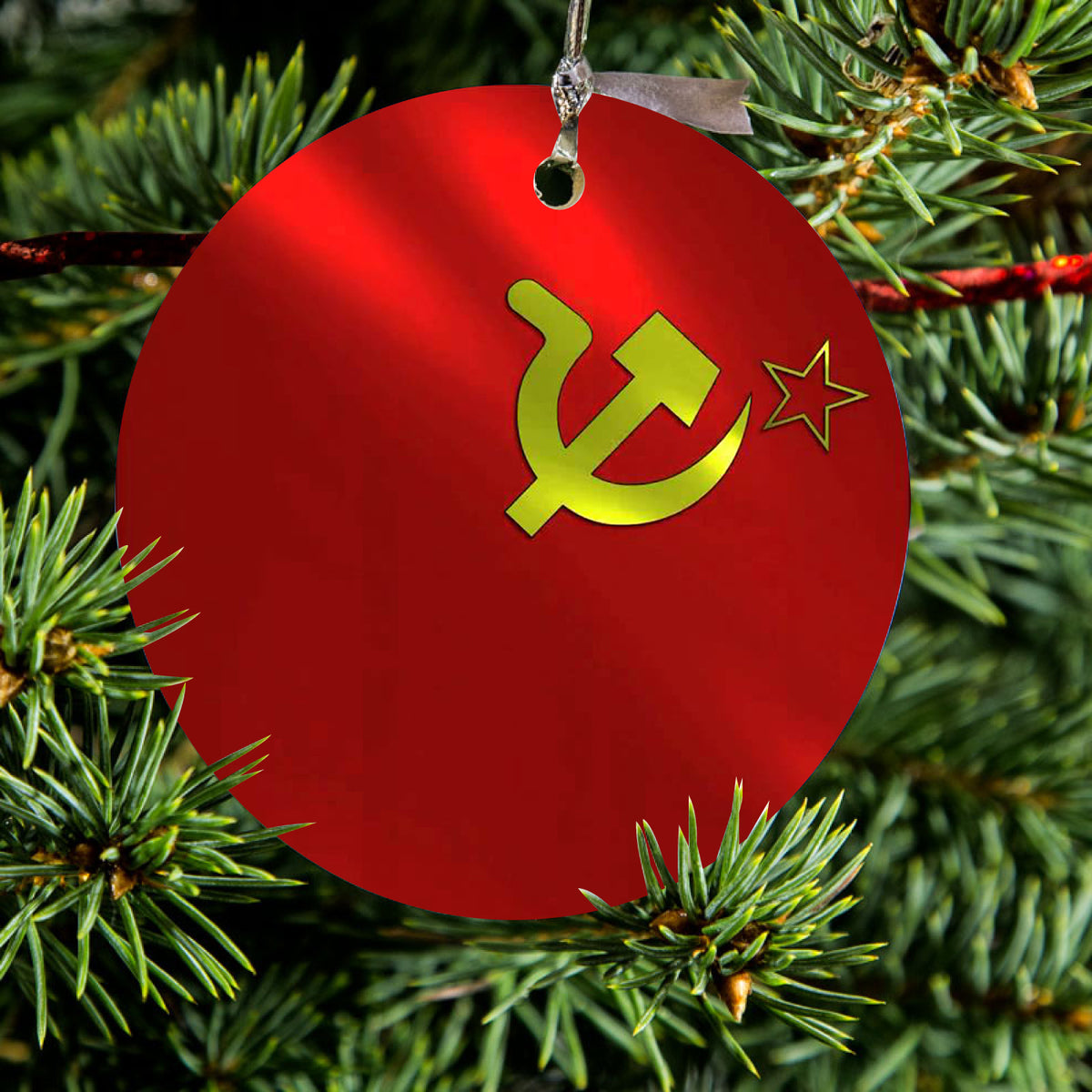 USSR Soviet Flag Waving Red Yellow Ceramic Ornament, view 2