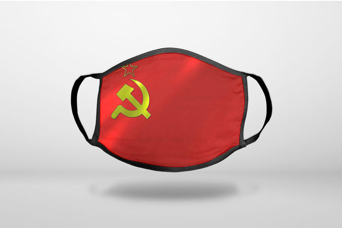 USSR Soviet Flag Waving Red Yellow - 3-Ply Reusable Soft Face Mask Covering, Unisex, Cotton Inner Layer