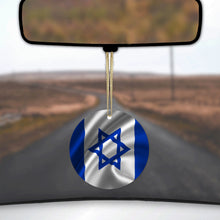 DistinctInk® Hanging Ceramic Christmas Tree Ornament with Gold String - Great Gift / Present - 2 3/4 inch Diameter - Israel Israeli Waving Flag