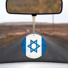 DistinctInk® Hanging Ceramic Christmas Tree Ornament with Gold String - Great Gift / Present - 2 3/4 inch Diameter - Israel Israeli Old Flag