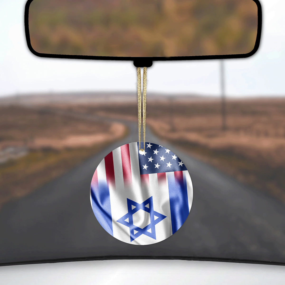 US Israel Flag Waving Ceramic Ornament, view 3