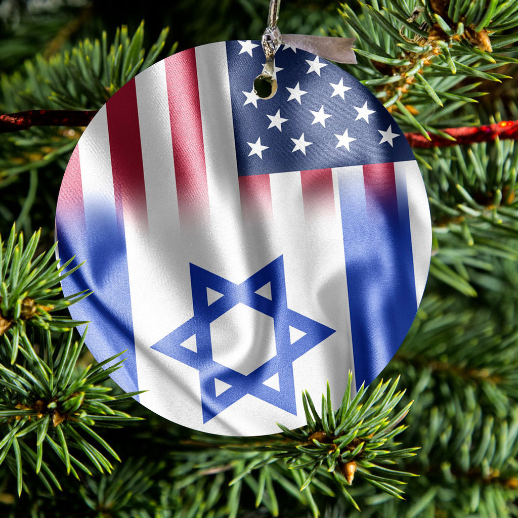 US Israel Flag Waving Ceramic Ornament, view 2