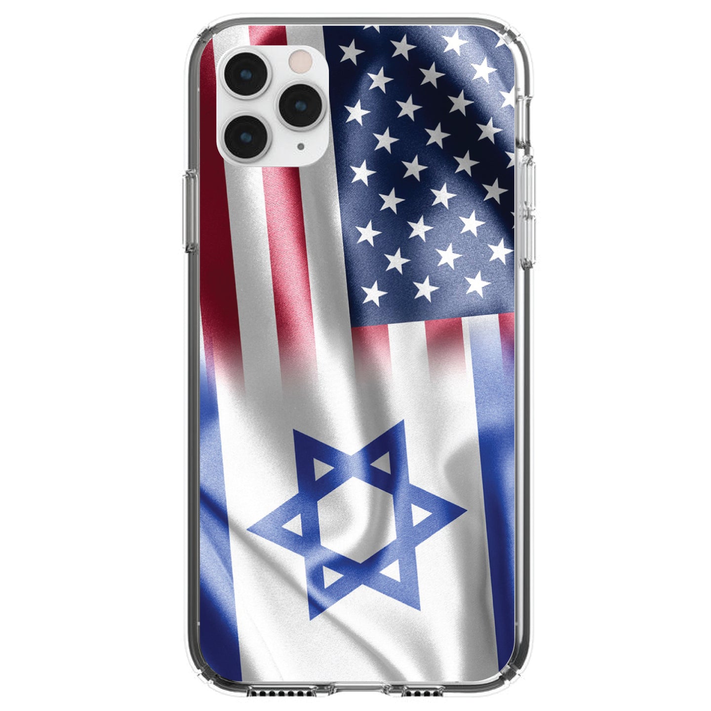 DistinctInk® Clear Shockproof Hybrid Case for Apple iPhone / Samsung Galaxy / Google Pixel - US Israel Flag Waving
