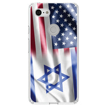 DistinctInk® Clear Shockproof Hybrid Case for Apple iPhone / Samsung Galaxy / Google Pixel - US Israel Flag Waving