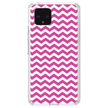 DistinctInk® Clear Shockproof Hybrid Case for Apple iPhone / Samsung Galaxy / Google Pixel - Hot Pink White Chevron Stripes Wave