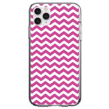 DistinctInk® Clear Shockproof Hybrid Case for Apple iPhone / Samsung Galaxy / Google Pixel - Hot Pink White Chevron Stripes Wave