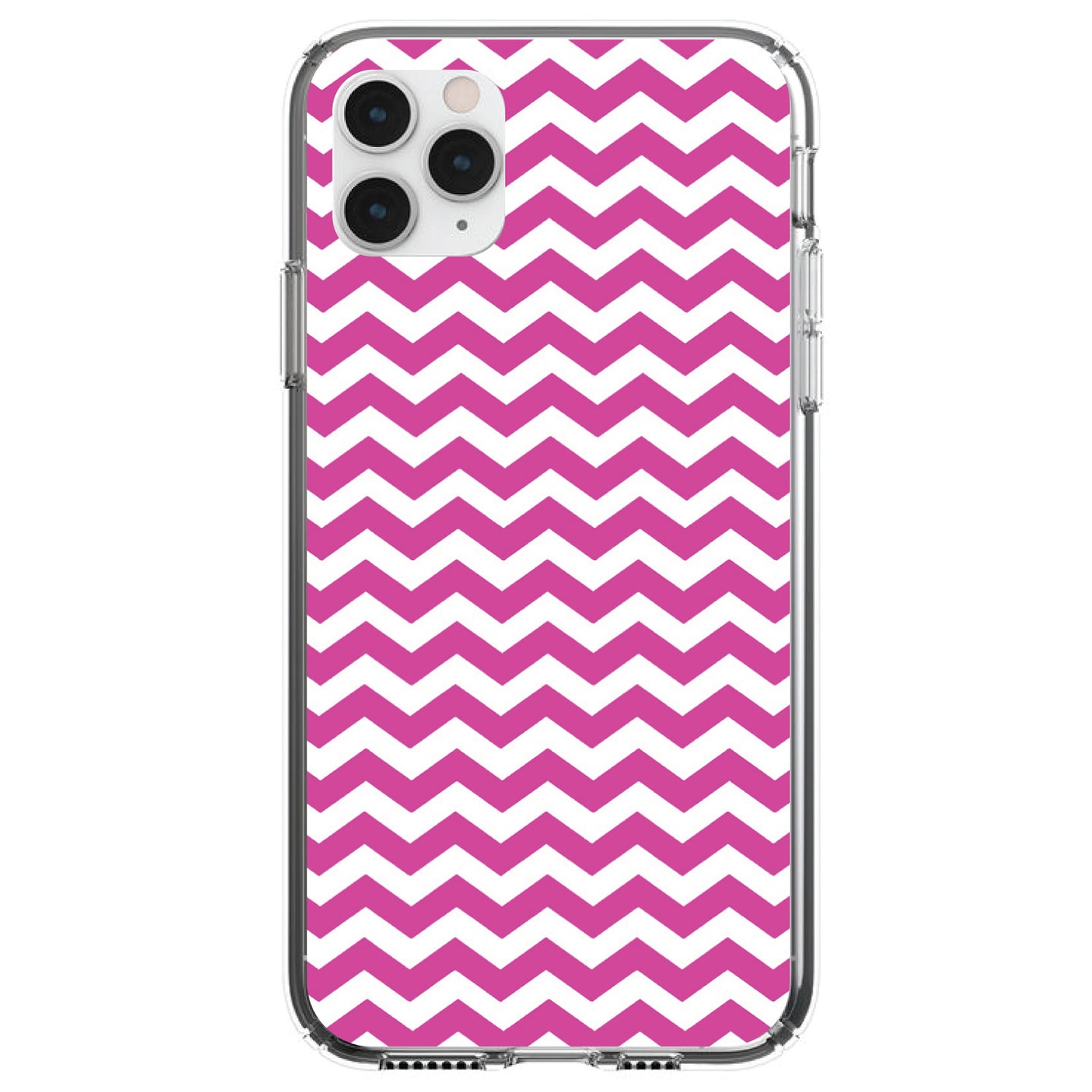 DistinctInk® Clear Shockproof Hybrid Case for Apple iPhone / Samsung Galaxy / Google Pixel - Hot Pink White Chevron Stripes Wave