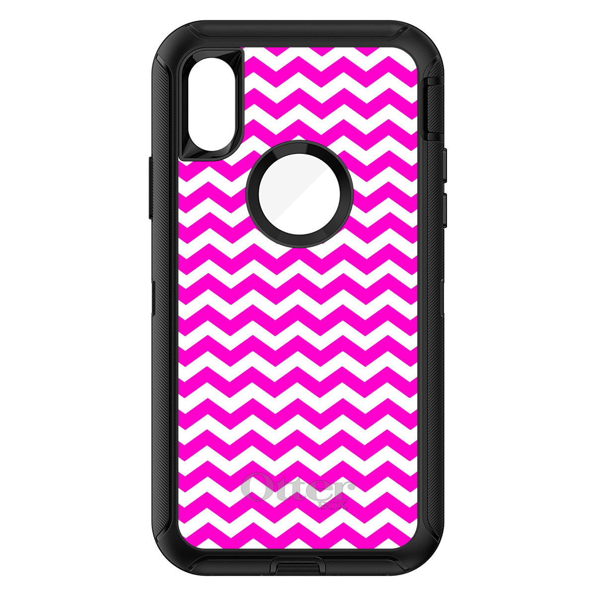 Hot Pink White Chevron Stripes Wave OtterBox Defender Case for iPhone & Galaxy, view 3