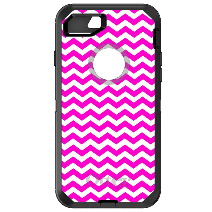 DistinctInk™ OtterBox Defender Series Case for Apple iPhone / Samsung Galaxy / Google Pixel - Hot Pink White Chevron Stripes Wave