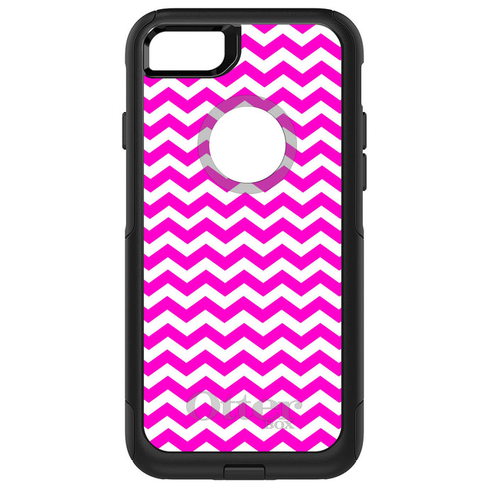 DistinctInk OtterBox Commuter Series Case for Apple iPhone or Samsung Galaxy - Hot Pink White Chevron Stripes Wave