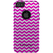 DistinctInk™ OtterBox Commuter Series Case for Apple iPhone or Samsung Galaxy - Hot Pink White Chevron Stripes Wave