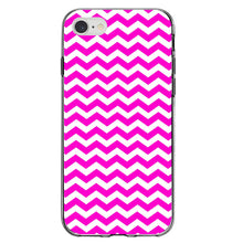 DistinctInk® Clear Shockproof Hybrid Case for Apple iPhone / Samsung Galaxy / Google Pixel - Hot Pink White Chevron Stripes Wave