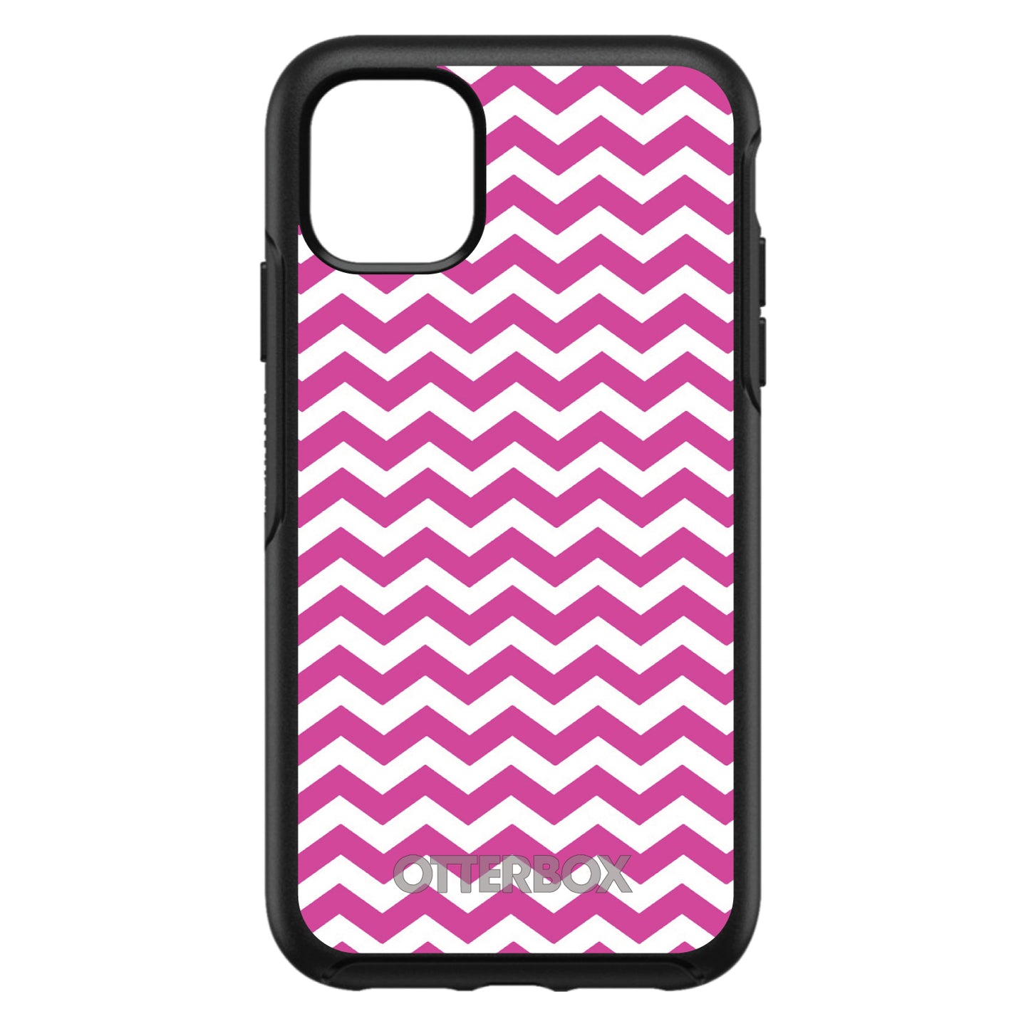 DistinctInk™ OtterBox Symmetry Series Case for Apple iPhone / Samsung Galaxy / Google Pixel - Hot Pink White Chevron Stripes Wave